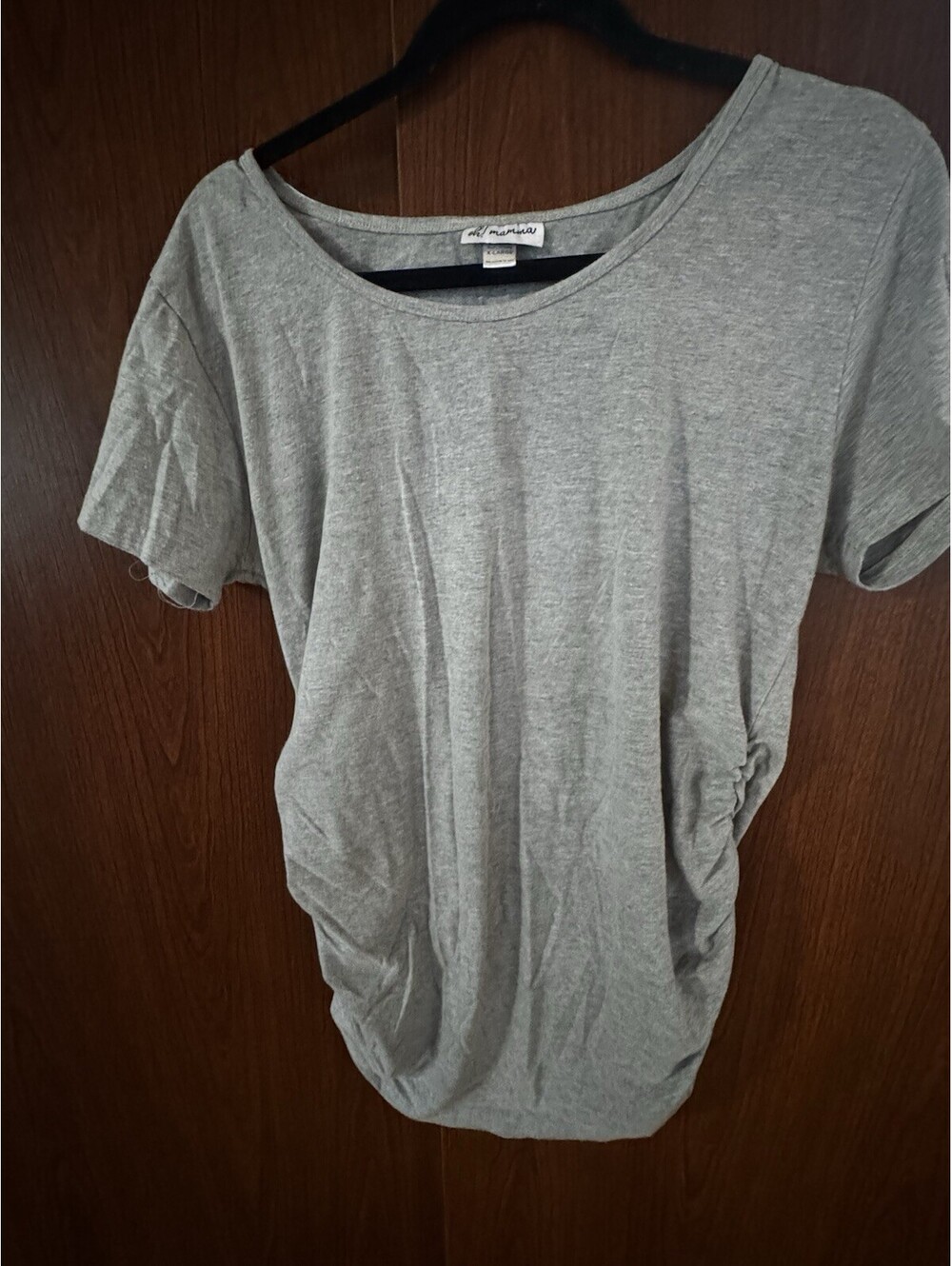 Oh! Mamma Maternity Top XL Gray Ruched Side Short Sleeve Scoop Neck Cotton